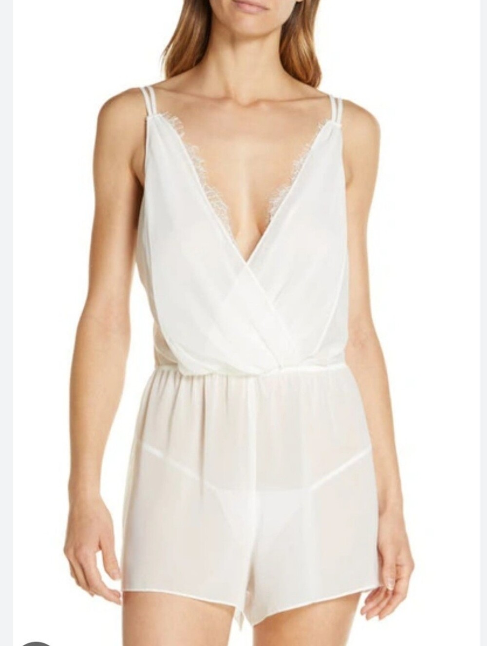 Flora Nikrooz White V-Neck Romper New Medium Sheer Sexy Coquette Feminine
